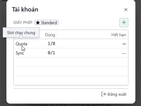 Bảng giấy phép với hai dòng Quota và Sync